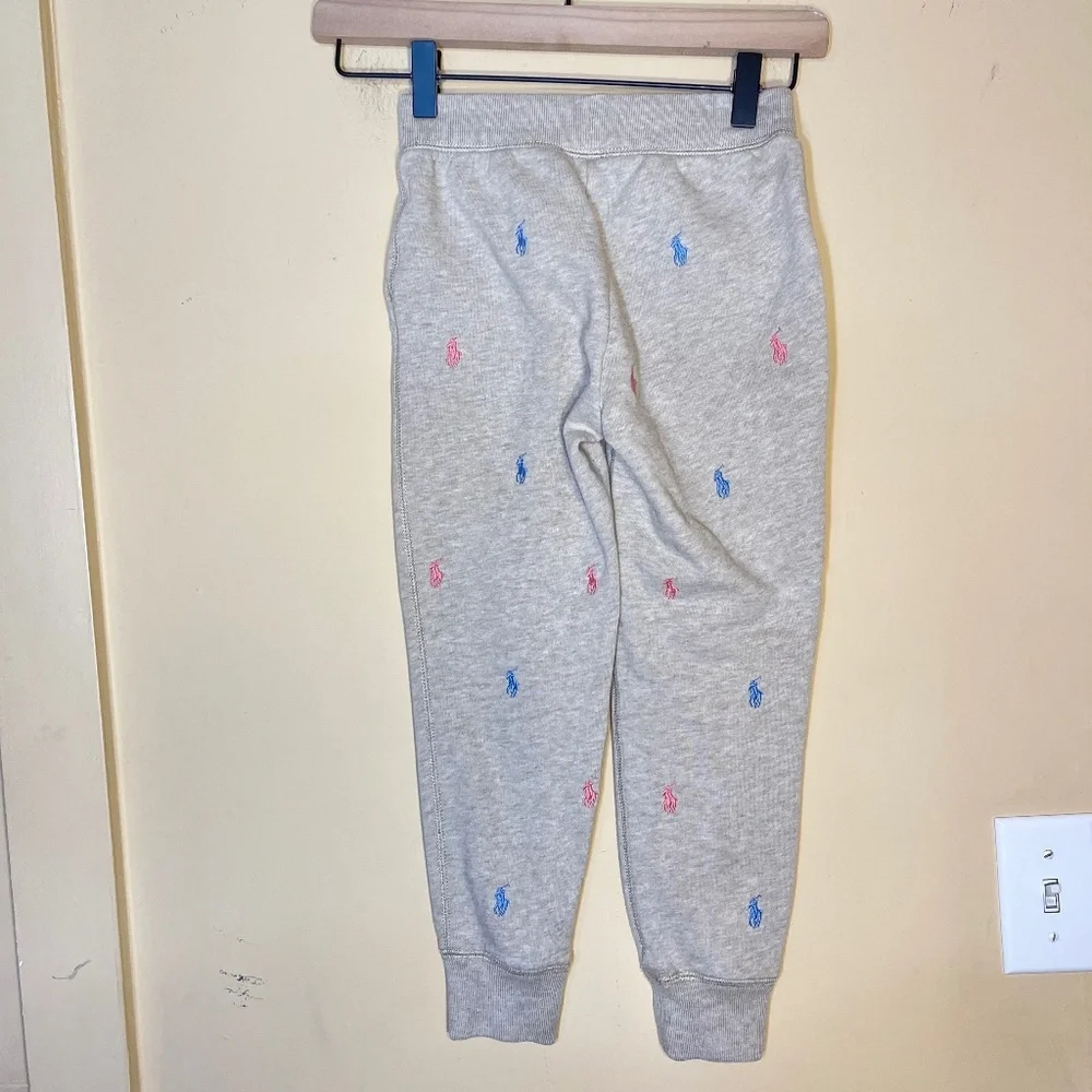 Ralph Lauren Light Gray Sweatpants with Pink & Blue Polo Embroidery